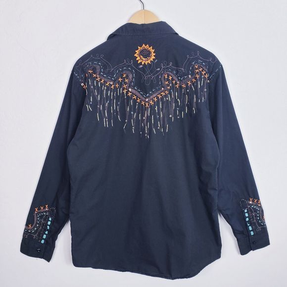 Roar Men's Black Embroidered Shirt Size L - Picture 2 of 6